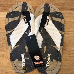 Tropix Big kids flip flop size 2 black beige canvas beach travel boys new